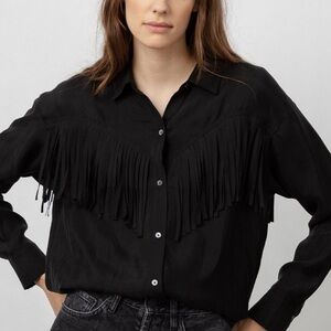 Rails Dallas Fringe Button Down Shirt Size XXS XS Black Western